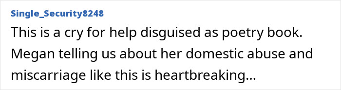 Comment discussing Megan Fox's concerning poetry about domestic abuse and miscarriage.