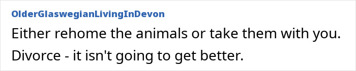 Forum comment discussing advice on dealing with marital issues and animal relocation.