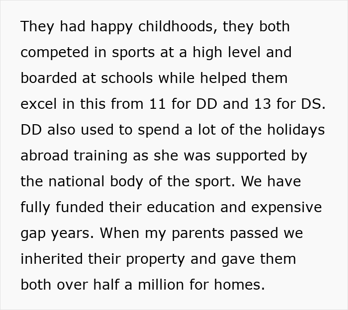 Text describes a mother's financial support for her children's sports, education, and housing abroad.