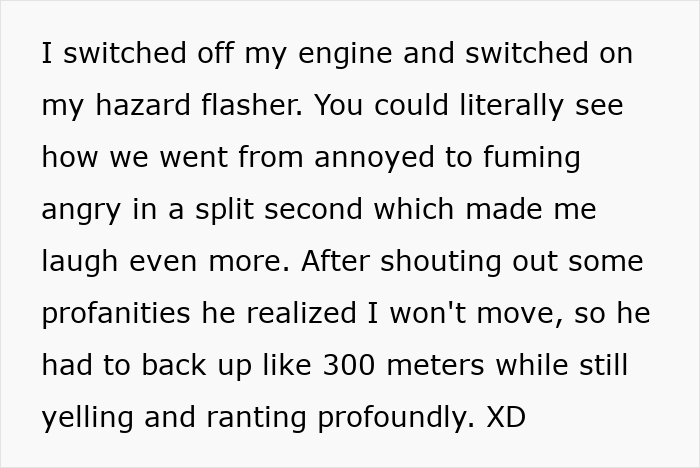 Text excerpt describing a humorous incident involving a van in a driveway revenge scenario.