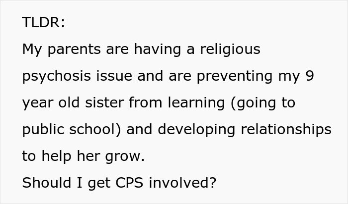 CPS Gets Involved As Woman Refuses To Let 9YO Sister Go Illiterate Over Parents’ Odd Beliefs