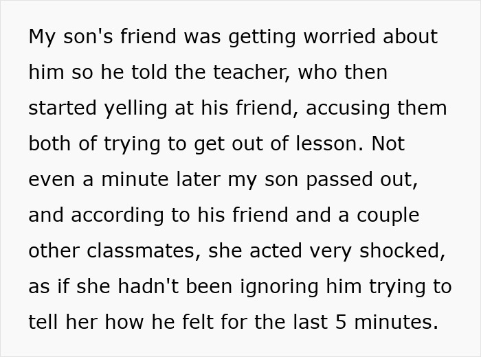 Teacher Reduced To Tears After Dad Berates Her For Ignoring His Son's Warnings That He's Unwell