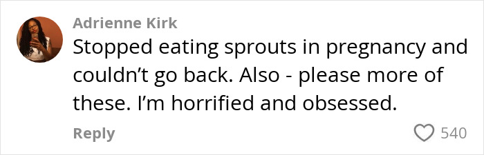 Comment about quitting sprouts, mentioning food bacteria concerns.