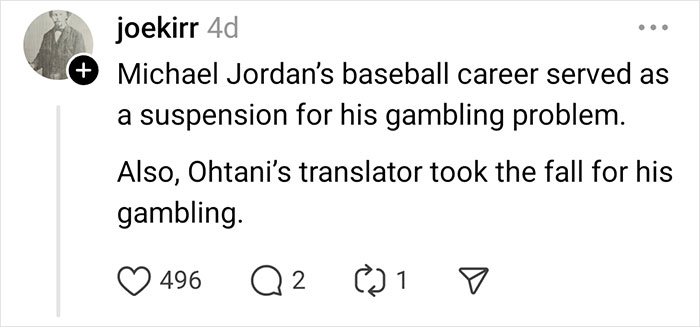 Social media post discussing celebrity rumors about Michael Jordan and gambling.