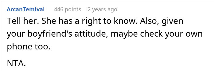 Comment discussing relationship advice and trust issues, with emphasis on communication and checking your phone.