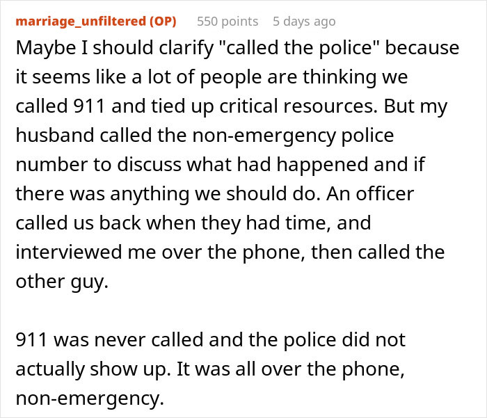 Text explaining why the police were called after receiving a note from an Amazon driver.