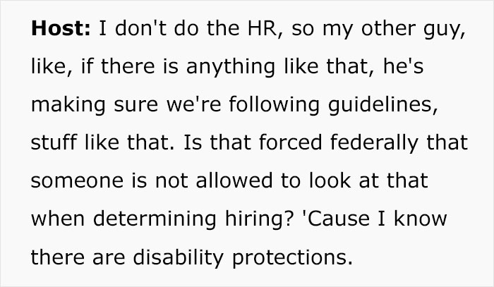 Text discussing HR guidelines and federal rules related to hiring and disability protections. Keywords: mental health.