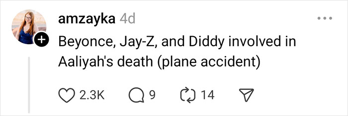 Social media post alleging celebrity rumors about a plane accident.