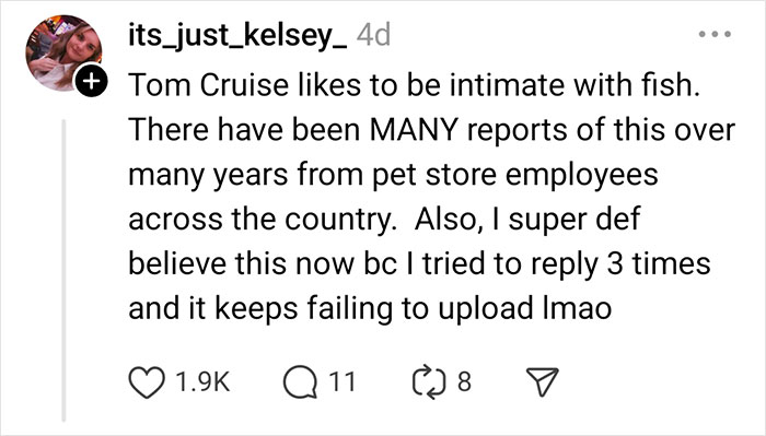 Comment discussing celebrity rumors about unusual habits, gaining attention with likes and replies.