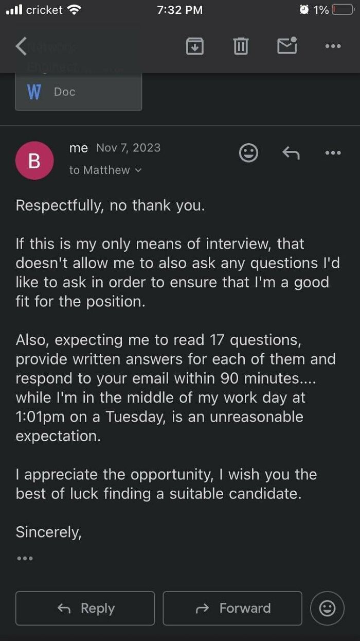 "This Is Your Only Means Of Interview" - So I Simply Refused