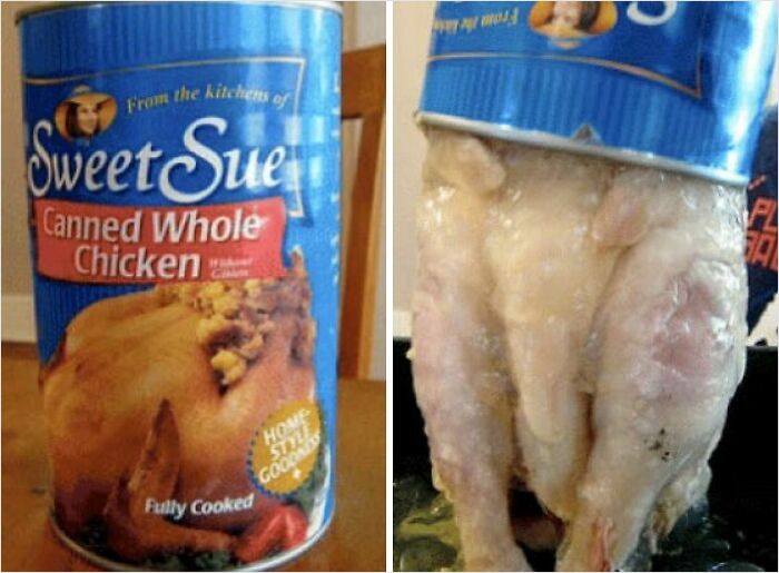 Canned whole chicken being removed, representing unhinged foods.