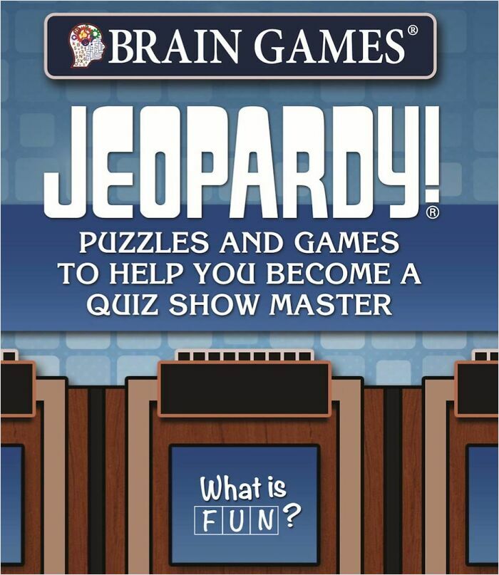 "Brain games with Jeopardy-style puzzles for mastering quiz shows, showcasing a 'What is FUN?' question."