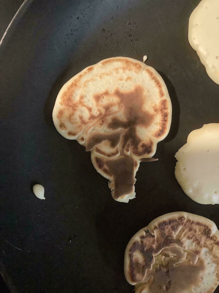 Pancake resembling a brain shape, showcasing things that look like other things.