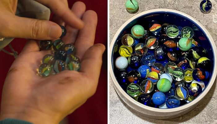 Hands holding marbles, reminiscent of scenes from Squid Games.