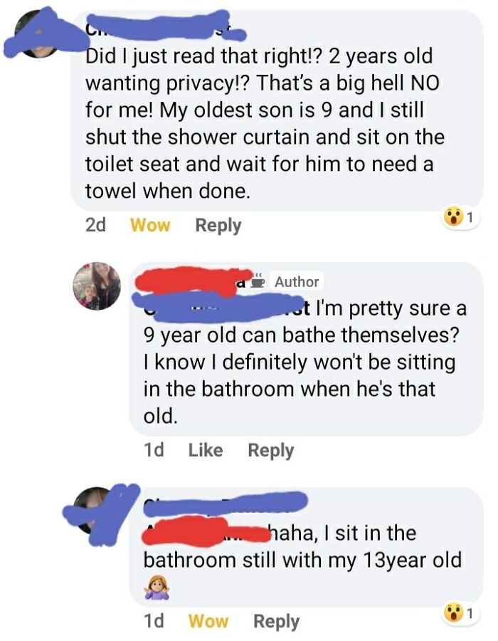 Comments discussing parenting views on children's privacy and independence.