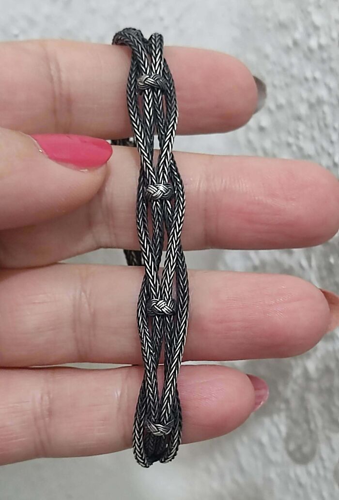 I Knitted 0.08 Micron Thin 999k Pure Silver Wires With A Needle, Made A Bracelet And Oxidized Them