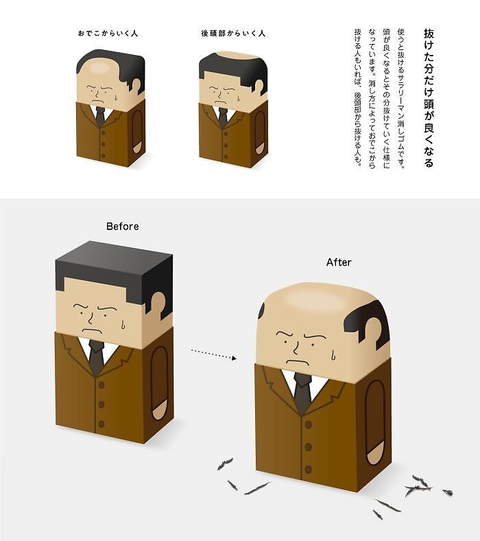 Japanese Artist Kazuya Ishikawa Creates Hilarious Erasers That Slowly “Bald” As You Use Them