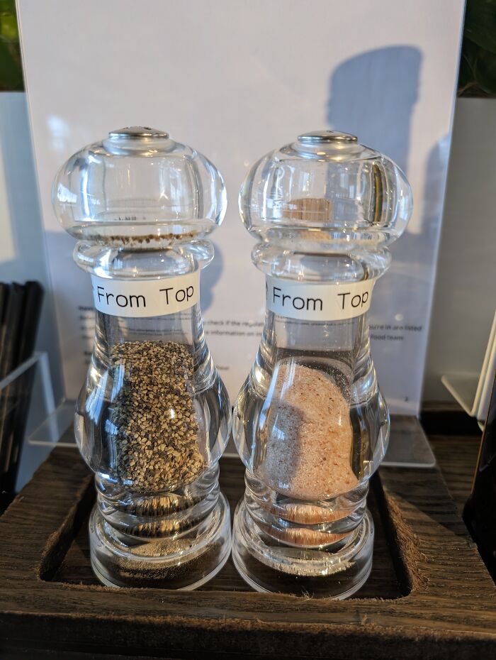 Salt & Pepper Shakers Designed To Look Like Grinders. They Had To Add Instructions