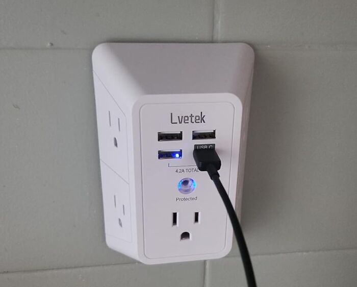 Wall-mounted power strip with USB ports and outlets, highlighted Panda product.