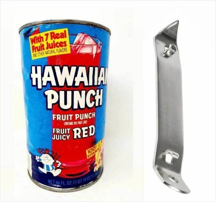 Gen X humor: a can of Hawaiian Punch with a vintage can opener.