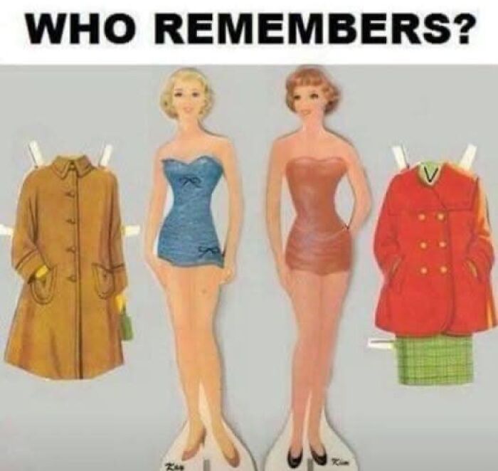 Gen X nostalgia with paper dolls and vintage outfits, evoking childhood memories.