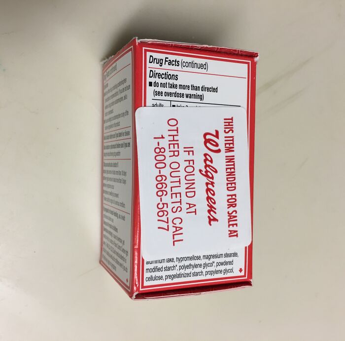 Medicine box labeled for Walgreens, highlighting infuriating local pharmacies issue with distribution through other outlets.