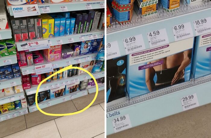 Shelves of local pharmacies displaying health products, prices highlighted, frustrating customers.