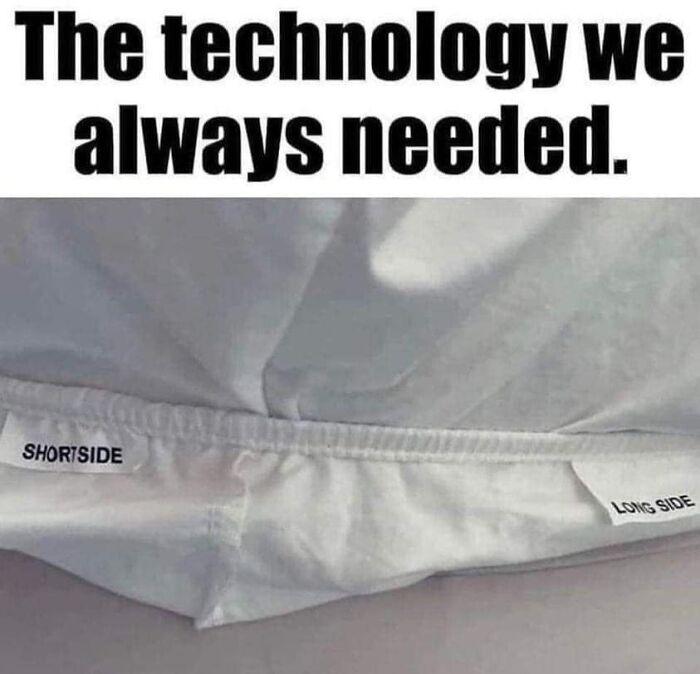 Science meme showing labeled sheet sides, "Short Side" and "Long Side," with the caption, "The technology we always needed."