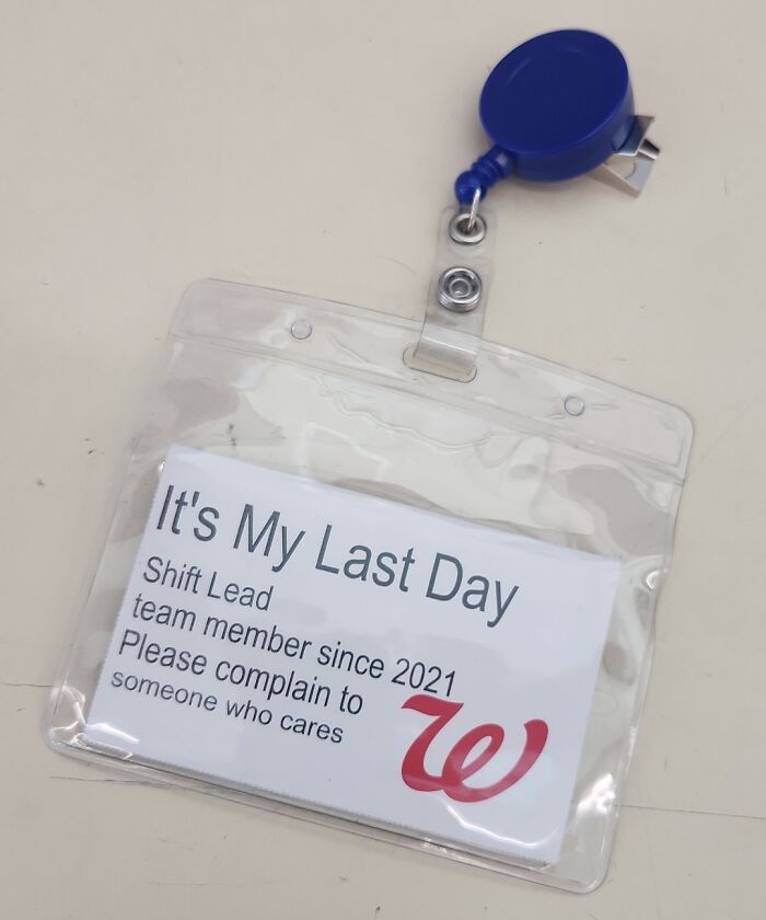 Badge reading "It's My Last Day," symbolizing people quitting jobs.