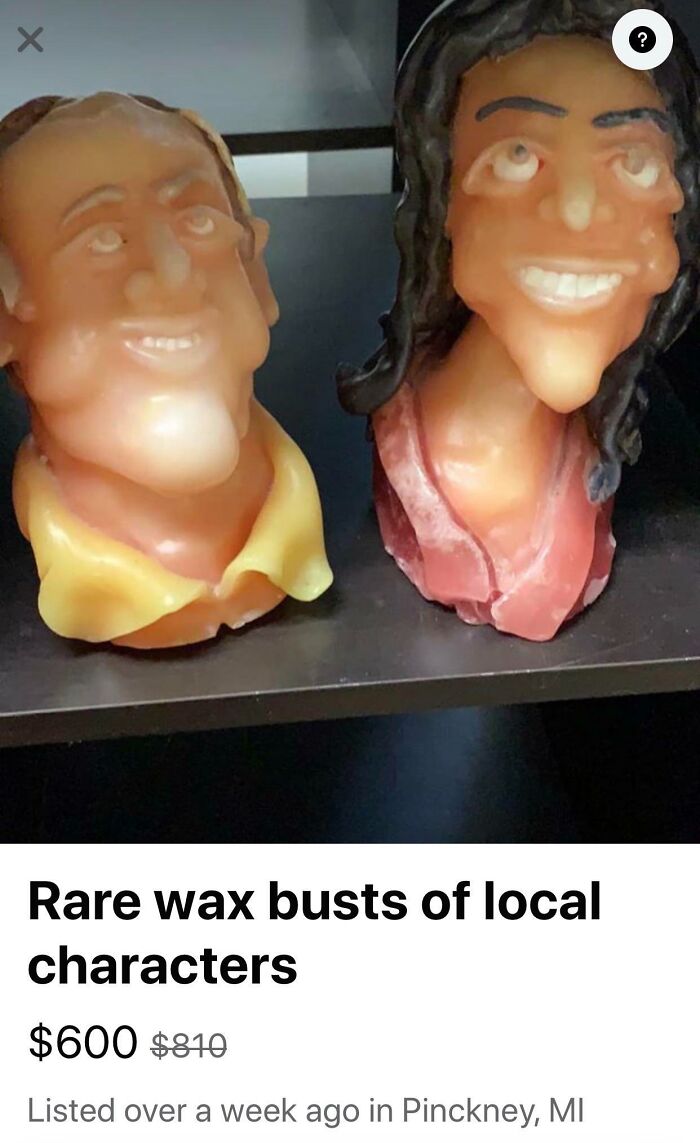 Creepy wax busts of local characters for sale online in Pinckney, MI.