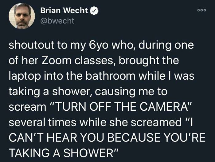 Parent shares an awkward conversation about child's Zoom mishap during a shower.