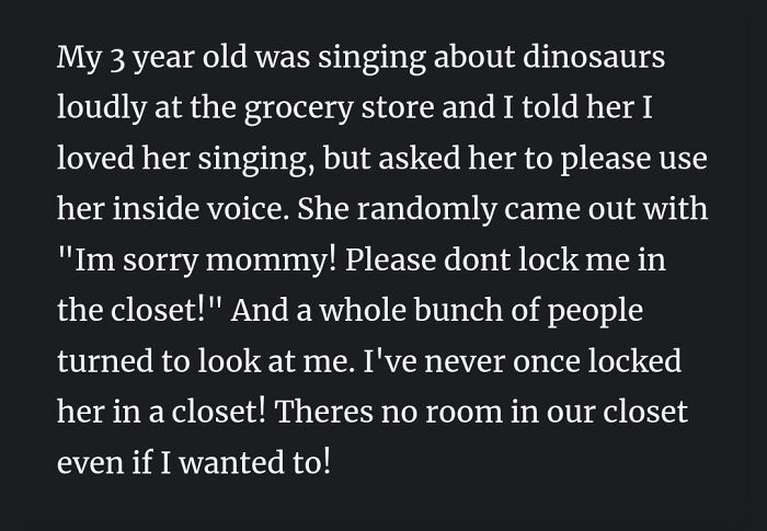 Text of a humorous story about awkward conversations between parents and kids in a grocery store.