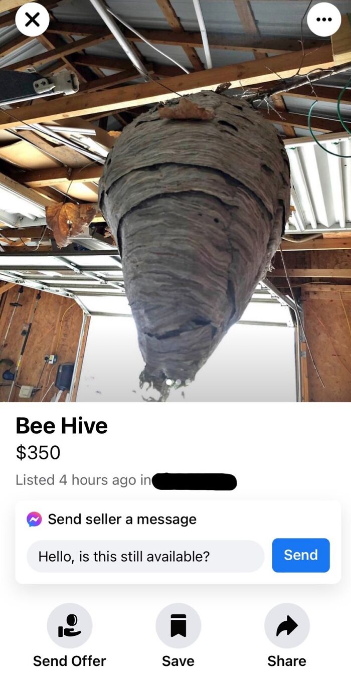 Large bee hive for sale inside a wooden structure, listed at $350.