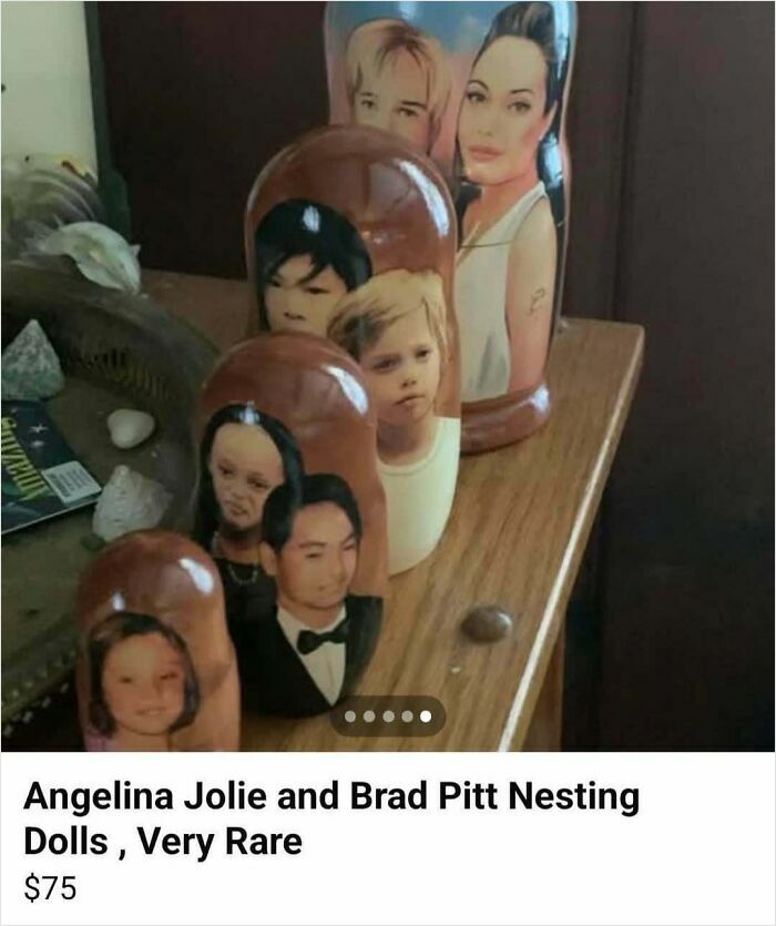 Unique nesting dolls with celebrity faces listed on Facebook Marketplace.