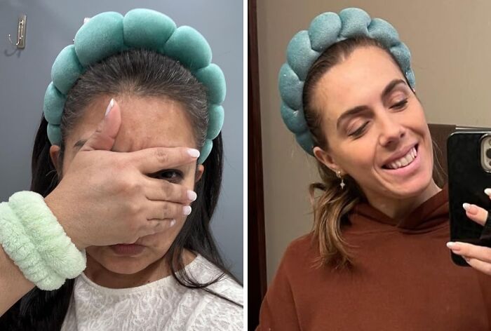 Two women wearing fluffy headbands, a trending item from TikTok, showcasing popular purchase choice.