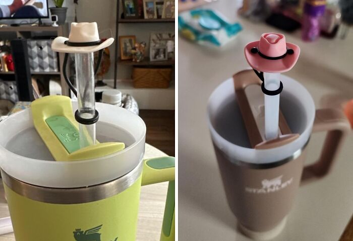 Unique drink holder with cowboy hat design on mugs, showcasing borderline genius creativity and practicality.