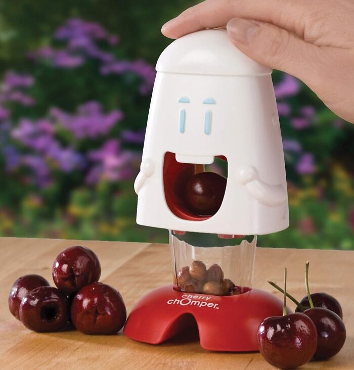 A cherry pitter with a fun design, an example of borderline genius kitchen gadgets.