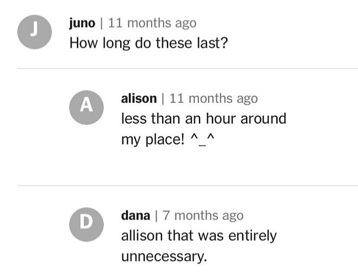 Users making unhinged comments about recipe duration and responses.