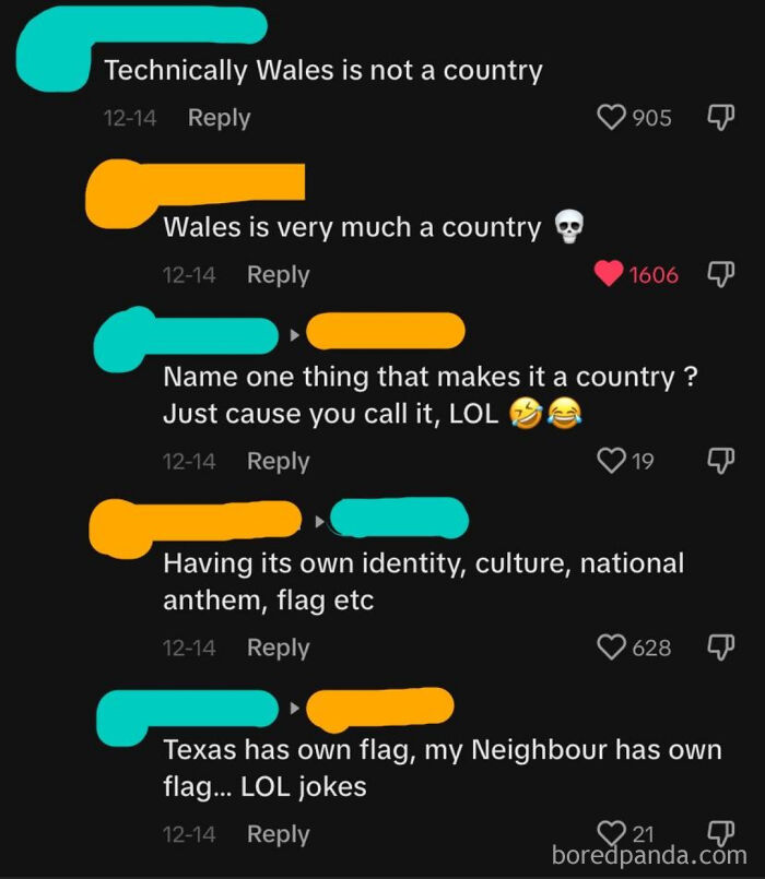 Debate over whether Wales is a country, example of 2024 dumbest posts.