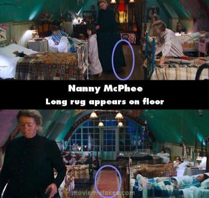 Funny movie mistake in "Nanny McPhee" with a long rug appearing on the floor between scenes.