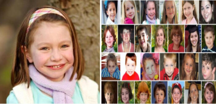 Collage of children, related to true crime stories and curiosities, featuring smiling faces and diverse backgrounds.