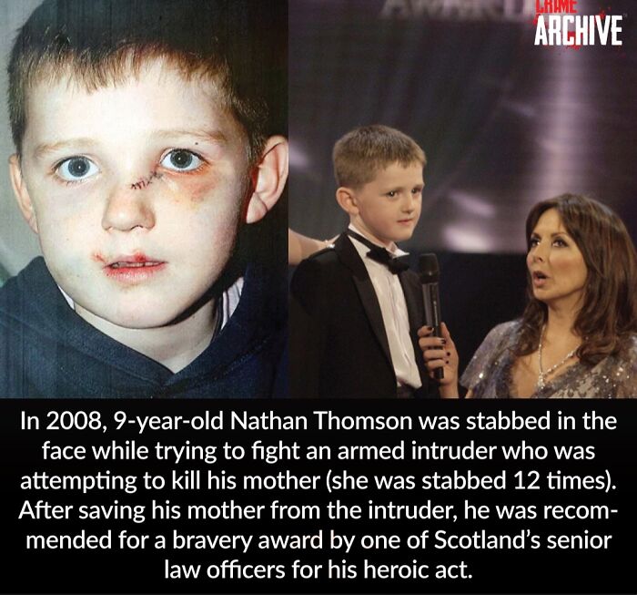 Young boy involved in a true crime story, showing bravery after surviving a violent encounter.