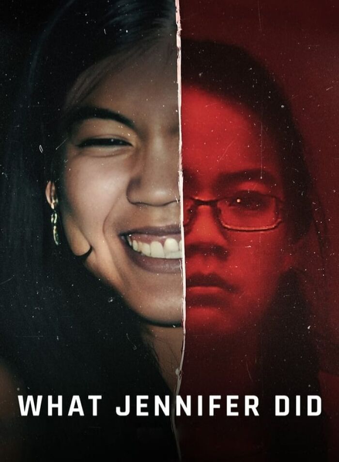 Split face image with text "What Jennifer Did" related to true crime cases inspiring TV shows and movies.