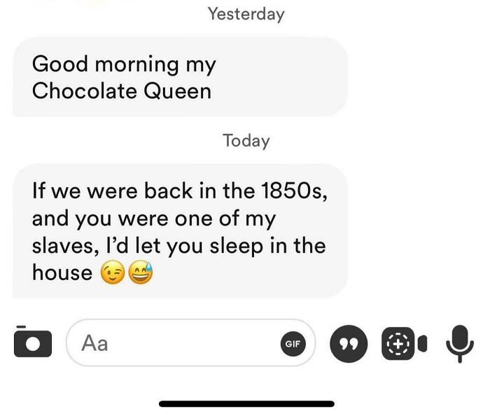 A chaotic and unhinged message exchange on a dating app involving historical references.