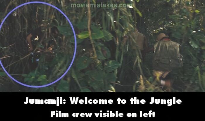 Film crew visible in jungle scene, illustrating funny movie mistakes.