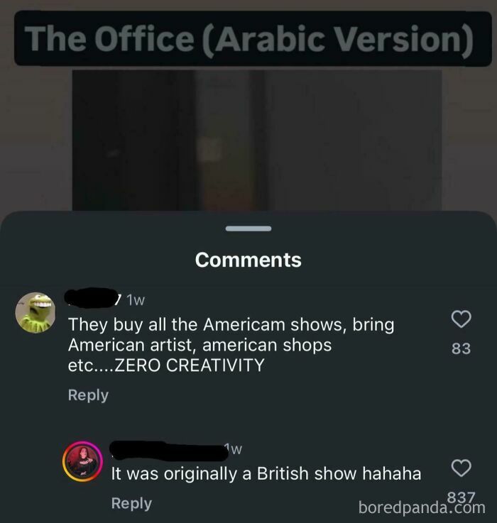 Comments discussing creativity under "The Office (Arabic Version)" with humorous replies, highlighting 2024 dumbest posts.