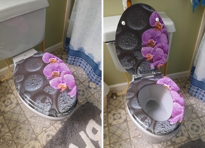 Orchid-themed toilet seat, a weird gift idea for that difficult-to-shop-for friend.