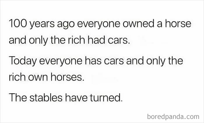 Hilarious linguistic meme about the changing roles of horses and cars over time.