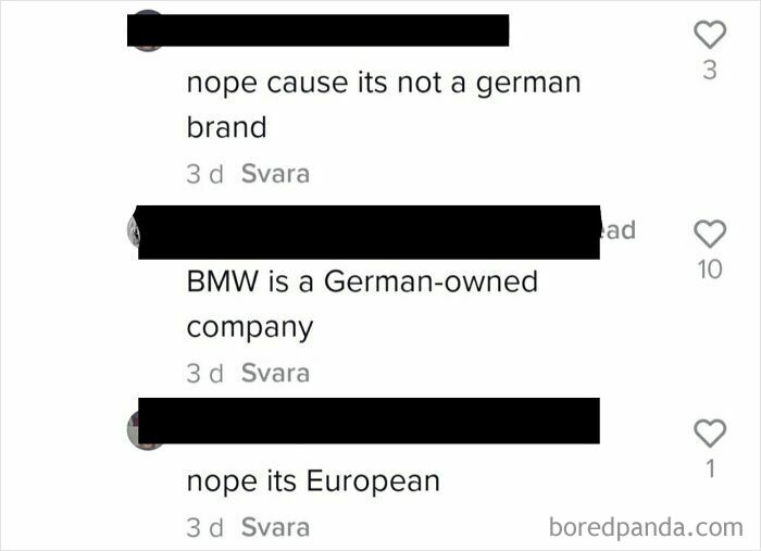 Screenshot of comments discussing BMW's origin, highlighting dumbest posts.