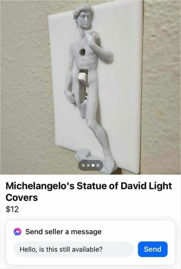 Statue of David light covers for sale on Facebook Marketplace.